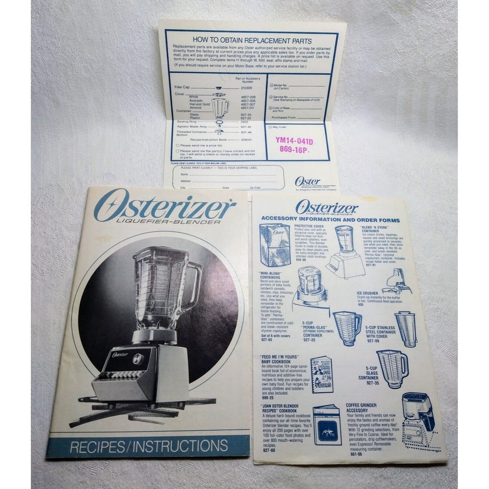 1985 OSTERIZER Liquefier-Blender Recipe Book Instructions Manual User Guide